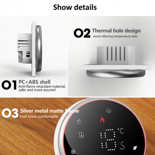 BHT-6001GAL 95-240V AC 5A Thermostat rond intelligent Thermostat LED de chauffage de l'eau sans WiFi (Noir) SH602A52-09