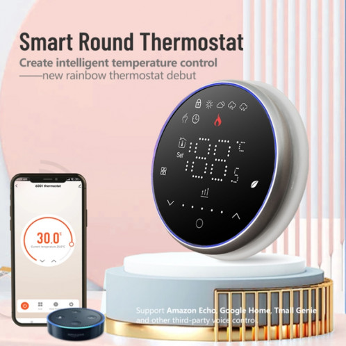 BHT-6001GAL 95-240V AC 5A Thermostat rond intelligent Thermostat LED de chauffage de l'eau sans WiFi (Blanc) SH602B101-09