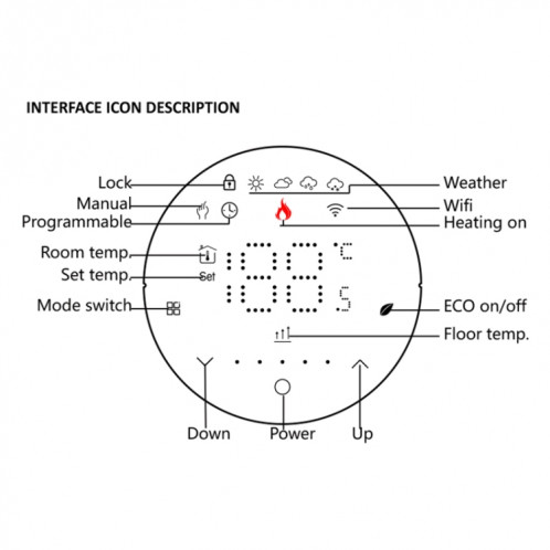 BHT-6001GCLW 95-240V AC 5A Thermostat Rond Intelligent Chaudière Chauffage Thermostat LED Avec WiFi (Noir) SH201A1346-09