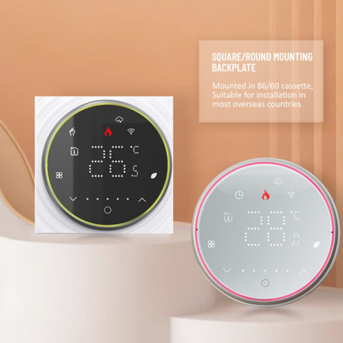BHT-6001GCLW 95-240V AC 5A Thermostat Rond Intelligent Chaudière Chauffage Thermostat LED Avec WiFi (Blanc) SH201B1584-09