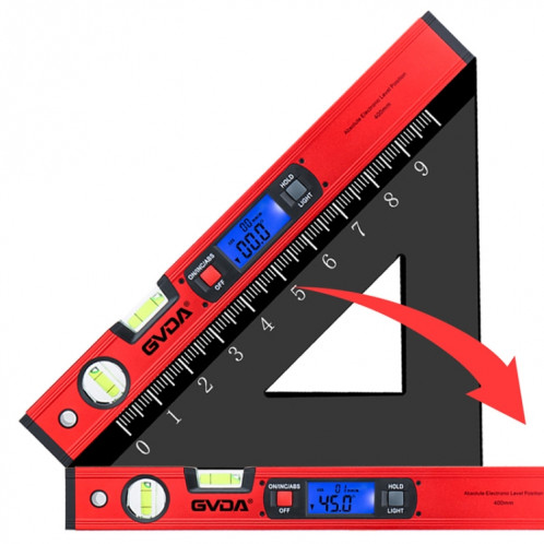 GVDA GD-H400M Règle de niveau de rapporteur de mesure de niveau numérique 360 (rouge) SG601A728-08