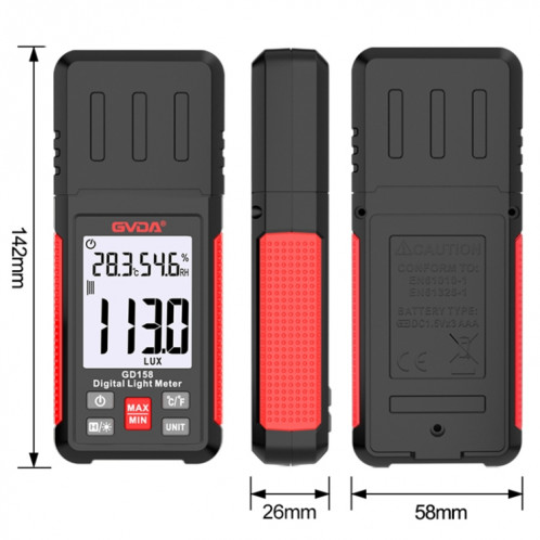 GVDA GD158 200000Lux Digital Light Meter Testeur Luminosité Photomètre SG9251228-09