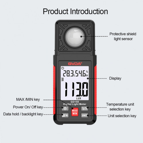 GVDA GD158 200000Lux Digital Light Meter Testeur Luminosité Photomètre SG9251228-09