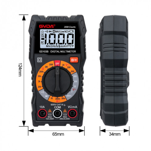 Multimètre numérique multifonction GVDA GD103B Voltmètre DMM SG9255127-08