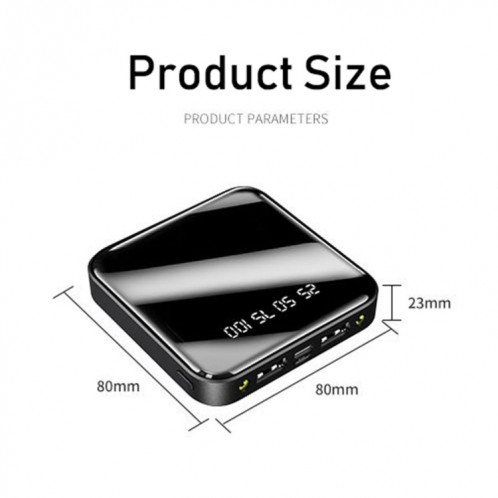 20000mAh Mirror Mini LED Digital Display Power Bank (Noir) SH202A1567-07