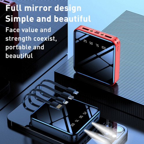 20000mAh Mirror Mini LED Digital Display Power Bank avec câble (rouge) SH402B192-011