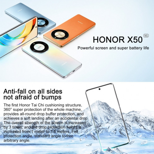 Honor X50 5G, appareil photo 108 MP, 6,78 pouces MagicOS 7.1.1 Snapdragon 6 Gen1 Octa Core jusqu'à 2,2 GHz, réseau : 5G, OTG, ne prend pas en charge Google Play, mémoire : 16 Go + 512 Go (Orange) SH704C1011-08