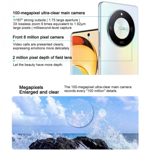 Honor X50 5G, appareil photo 108 MP, 6,78 pouces MagicOS 7.1.1 Snapdragon 6 Gen1 Octa Core jusqu'à 2,2 GHz, réseau : 5G, OTG, ne prend pas en charge Google Play, mémoire : 16 Go + 512 Go (argent) SH704D1318-08