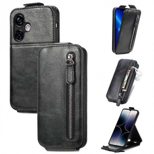 Pour Ulefone Note 16 Pro Zipper Wallet Étui de téléphone en cuir à rabat vertical (noir) SH201A812-06