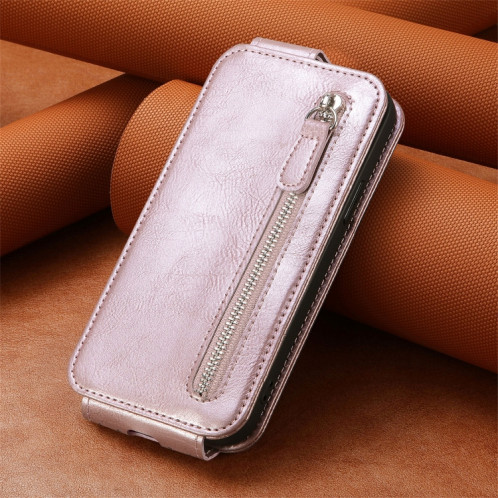 Pour Ulefone Note 16 Pro Zipper Wallet Étui de téléphone en cuir à rabat vertical (or rose) SH201D1989-06