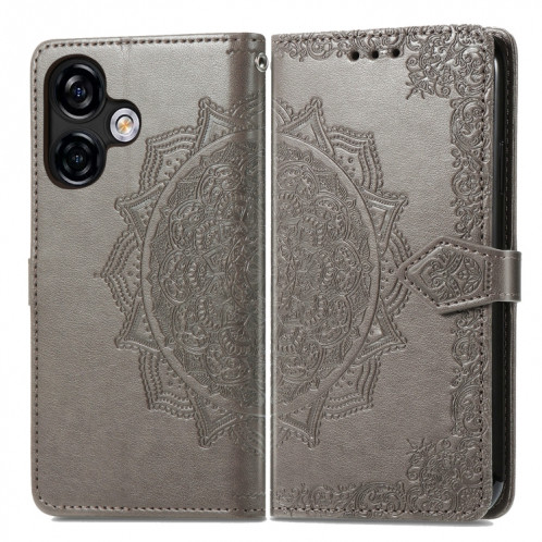 Pour Ulefone Note 16 Pro Housse de téléphone en cuir gaufré fleur mandala (gris) SH501B680-06