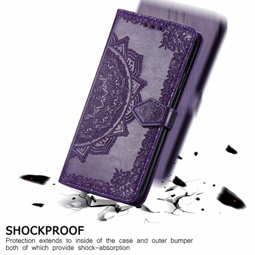 Pour Ulefone Note 16 Pro Étui de téléphone en cuir gaufré fleur de mandala (violet) SH501C82-06