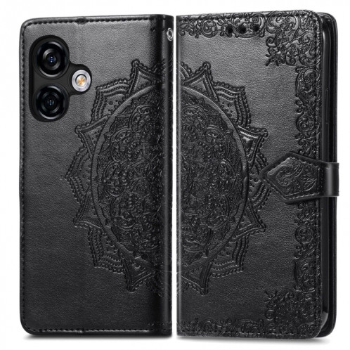 Pour Ulefone Note 16 Pro Étui de téléphone en cuir gaufré fleur de mandala (noir) SH501E189-06