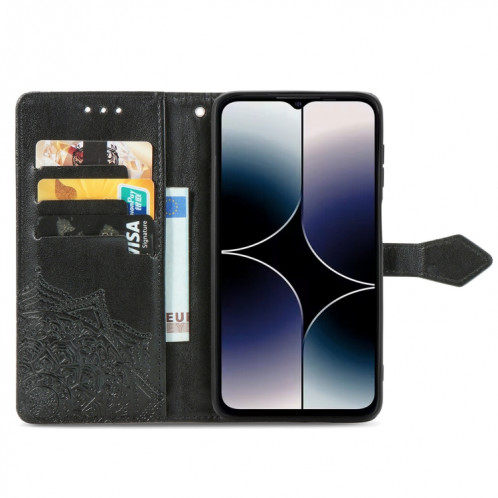 Pour Ulefone Note 16 Pro Étui de téléphone en cuir gaufré fleur de mandala (noir) SH501E189-06