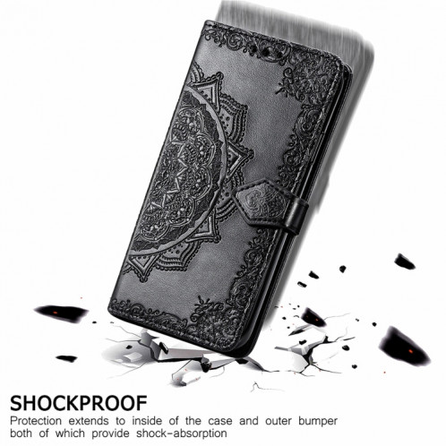 Pour Ulefone Note 16 Pro Étui de téléphone en cuir gaufré fleur de mandala (noir) SH501E189-06
