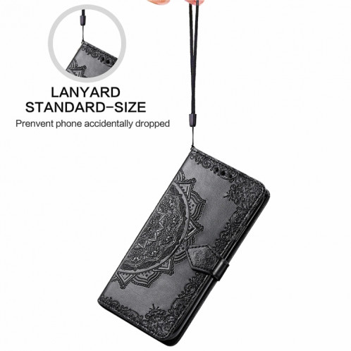 Pour Ulefone Note 16 Pro Étui de téléphone en cuir gaufré fleur de mandala (noir) SH501E189-06