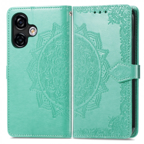 Pour Ulefone Note 16 Pro Étui de téléphone en cuir gaufré fleur de mandala (vert) SH501F1246-06
