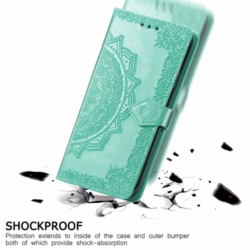 Pour Ulefone Note 16 Pro Étui de téléphone en cuir gaufré fleur de mandala (vert) SH501F1246-06
