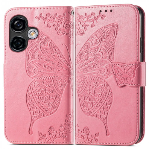 Pour Ulefone Note 16 Pro Butterfly Love Flower Étui de téléphone en cuir gaufré (Rose) SH201A1149-06