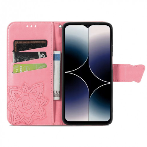 Pour Ulefone Note 16 Pro Butterfly Love Flower Étui de téléphone en cuir gaufré (Rose) SH201A1149-06