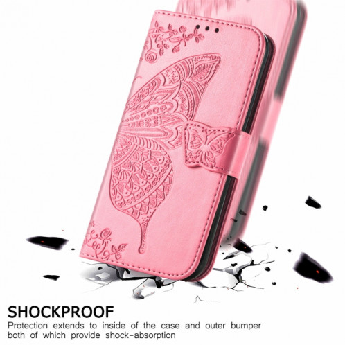 Pour Ulefone Note 16 Pro Butterfly Love Flower Étui de téléphone en cuir gaufré (Rose) SH201A1149-06