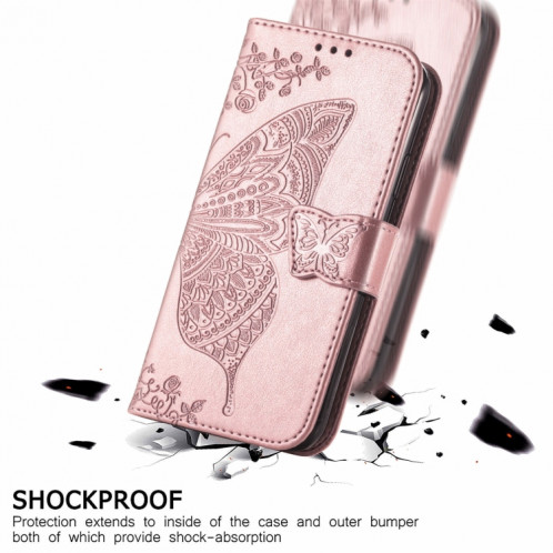 Pour Ulefone Note 16 Pro Butterfly Love Flower Étui de téléphone en cuir gaufré (or rose) SH201C1151-06