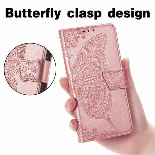 Pour Ulefone Note 16 Pro Butterfly Love Flower Étui de téléphone en cuir gaufré (or rose) SH201C1151-06