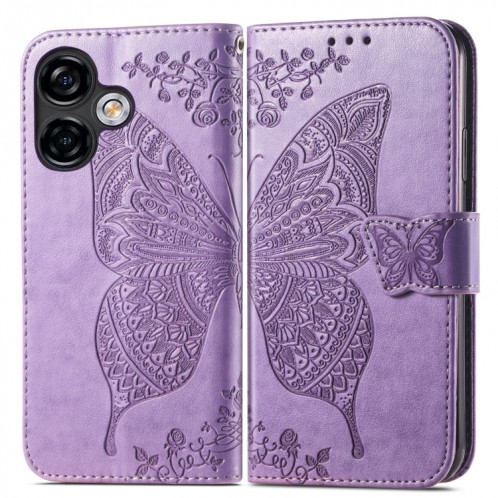 Pour Ulefone Note 16 Pro Butterfly Love Flower Étui de téléphone en cuir gaufré (violet clair) SH201D845-06