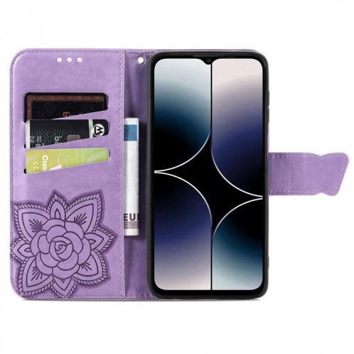 Pour Ulefone Note 16 Pro Butterfly Love Flower Étui de téléphone en cuir gaufré (violet clair) SH201D845-06