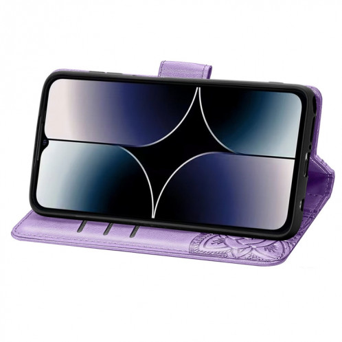 Pour Ulefone Note 16 Pro Butterfly Love Flower Étui de téléphone en cuir gaufré (violet clair) SH201D845-06