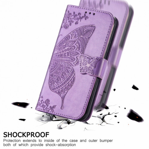 Pour Ulefone Note 16 Pro Butterfly Love Flower Étui de téléphone en cuir gaufré (violet clair) SH201D845-06