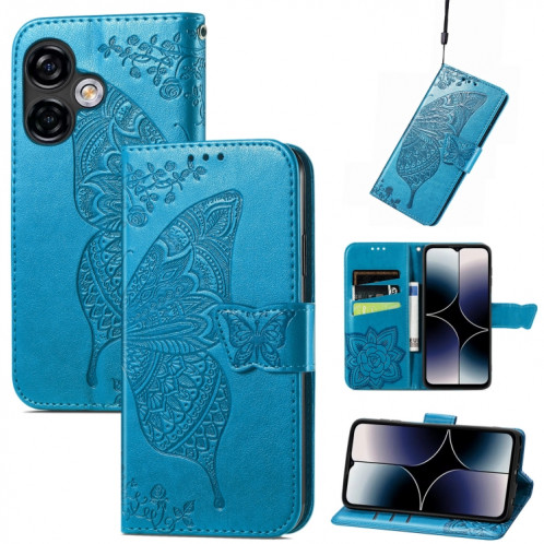 Pour Ulefone Note 16 Pro Butterfly Love Flower Étui de téléphone en cuir gaufré (Bleu) SH201E1055-06