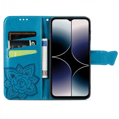 Pour Ulefone Note 16 Pro Butterfly Love Flower Étui de téléphone en cuir gaufré (Bleu) SH201E1055-06