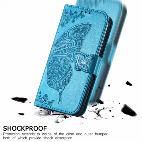 Pour Ulefone Note 16 Pro Butterfly Love Flower Étui de téléphone en cuir gaufré (Bleu) SH201E1055-06