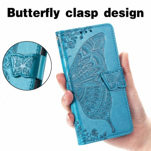 Pour Ulefone Note 16 Pro Butterfly Love Flower Étui de téléphone en cuir gaufré (Bleu) SH201E1055-06