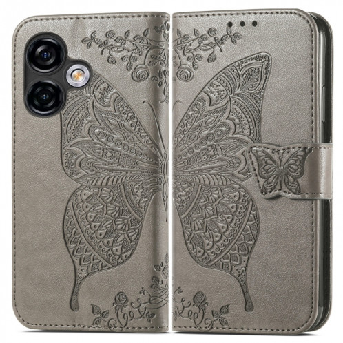 Pour Ulefone Note 16 Pro Butterfly Love Flower Étui de téléphone en cuir gaufré (gris) SH201F1261-06
