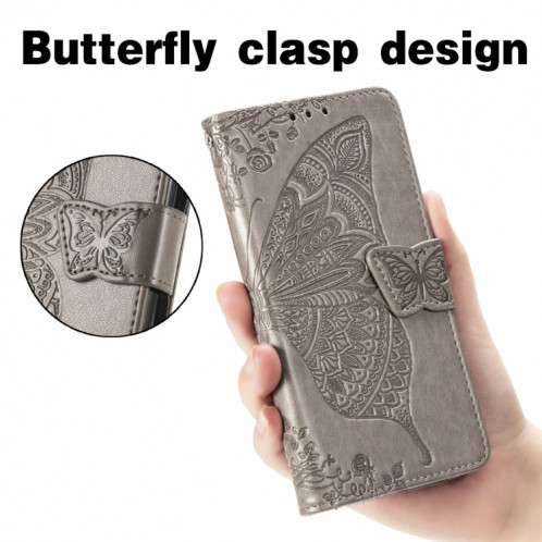 Pour Ulefone Note 16 Pro Butterfly Love Flower Étui de téléphone en cuir gaufré (gris) SH201F1261-06