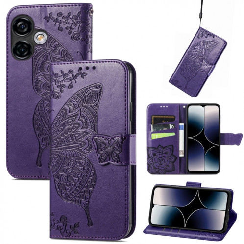 Pour Ulefone Note 16 Pro Butterfly Love Flower Étui de téléphone en cuir gaufré (violet foncé) SH201G1919-06