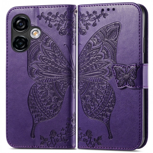 Pour Ulefone Note 16 Pro Butterfly Love Flower Étui de téléphone en cuir gaufré (violet foncé) SH201G1919-06
