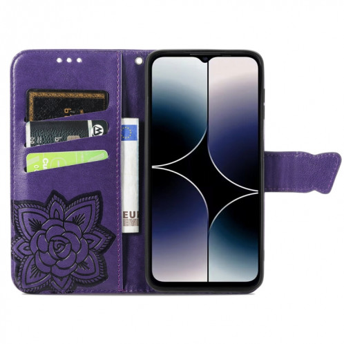 Pour Ulefone Note 16 Pro Butterfly Love Flower Étui de téléphone en cuir gaufré (violet foncé) SH201G1919-06