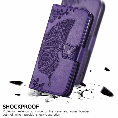 Pour Ulefone Note 16 Pro Butterfly Love Flower Étui de téléphone en cuir gaufré (violet foncé) SH201G1919-06