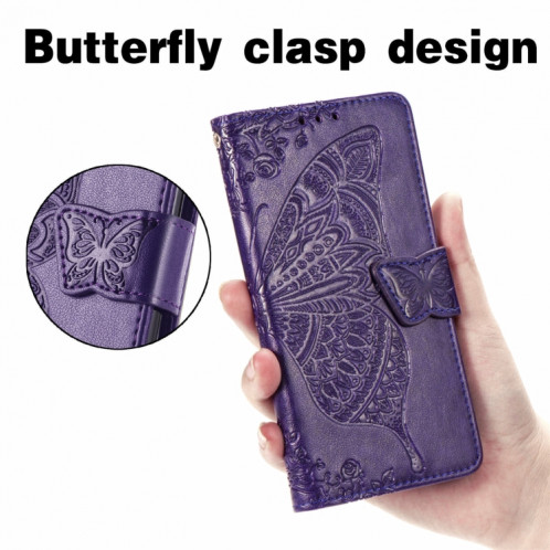 Pour Ulefone Note 16 Pro Butterfly Love Flower Étui de téléphone en cuir gaufré (violet foncé) SH201G1919-06