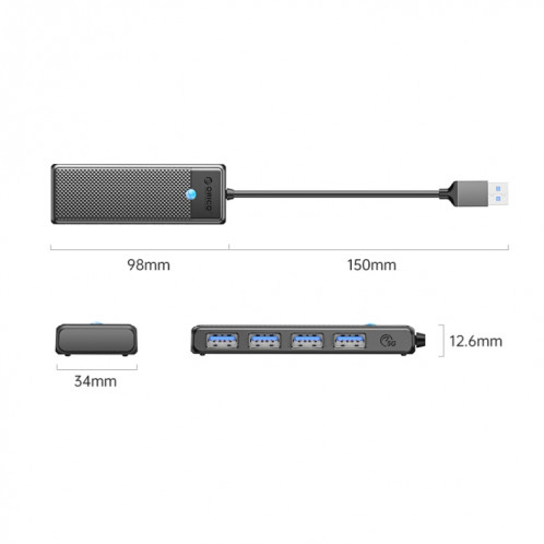 ORICO PAPW4A-U3 Adaptateur HUB de station d'accueil multifonction USB vers USB 4 en 1 (noir) SO401A412-09