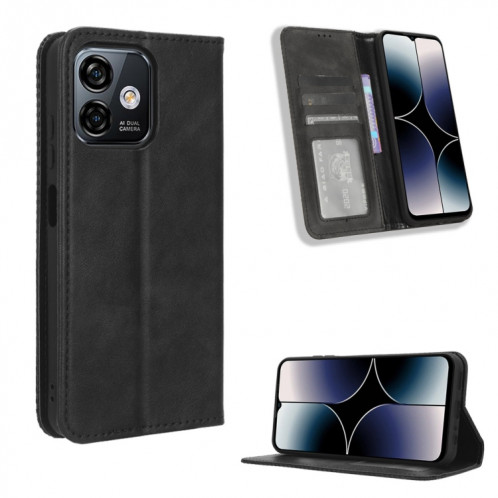 Pour Ulefone Note 16 Pro Boucle Magnétique Rétro Texture Étui de Téléphone en Cuir (Noir) SH501A1394-06