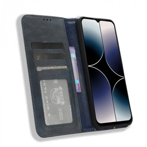 Pour Ulefone Note 16 Pro Boucle Magnétique Texture Rétro Étui de Téléphone en Cuir (Bleu) SH501C1036-06