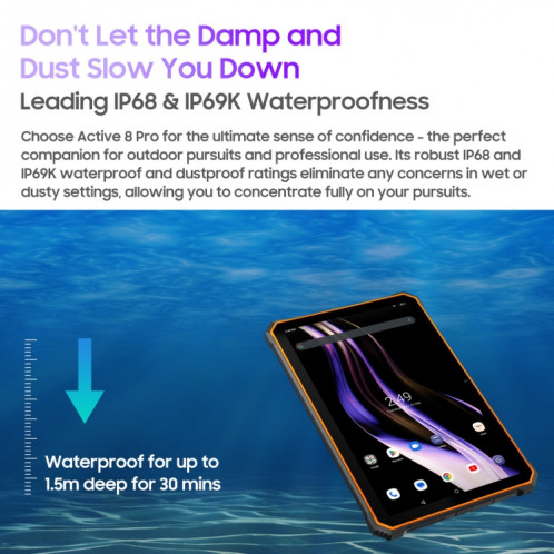  Tablette durcie Blackview Active 8 Pro 4G, 10,36 pouces 8 Go + 256 Go Android 13 MT6789 Prise en charge Octa Core Dual SIM, version globale avec Google Play, (Orange) SB501A1845-015