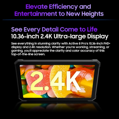  Tablette durcie Blackview Active 8 Pro 4G, 10,36 pouces 8 Go + 256 Go Android 13 MT6789 Prise en charge Octa Core Dual SIM, version globale avec Google Play, prise UE (noir) SB501B1816-015