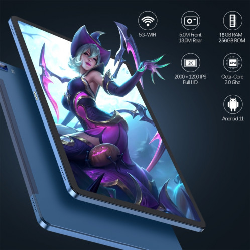 Tablette VASOUN M50 4G LTE, 16 Go + 256 Go, 10,4 pouces, processeur Android 11 UNISOC T618 Octa Core, version globale avec Google Play, prise US (bleu) SV101A1123-09