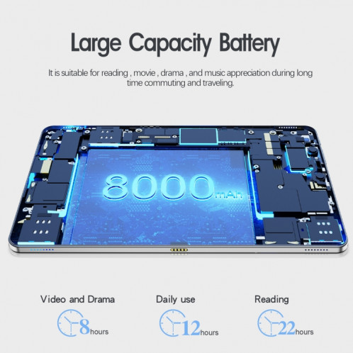 Tablette VASOUN M50 4G LTE, 16 Go + 256 Go, 10,4 pouces, processeur Android 11 UNISOC T618 Octa Core, version globale avec Google Play, prise US (argent) SV101B1032-09