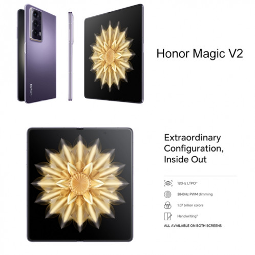 Honor Magic V2 5G, 16 Go + 256 Go, 7,92 pouces + 6,43 pouces MagicOS 7.2 Snapdragon 8 Gen2 Octa Core jusqu'à 3,36 GHz, réseau : 5G, OTG, ne prend pas en charge Google Play (noir) SH301C847-011